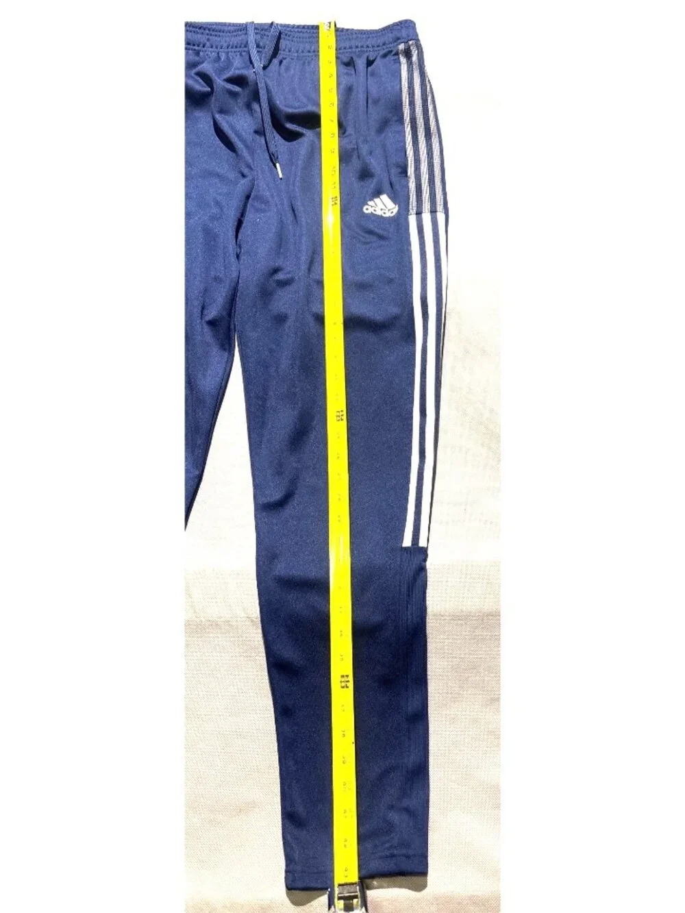 Adidas Navy Blue Track Pants With White Stripes Logo Design Drawstring Waist And